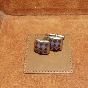 Cuff Links Brown and Blue checked